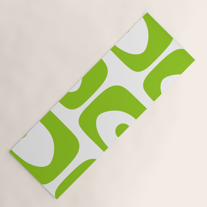 Mid Century Modern Piquet Abstract Pattern in Lime Green and White Yoga Mat Gallery Image 1