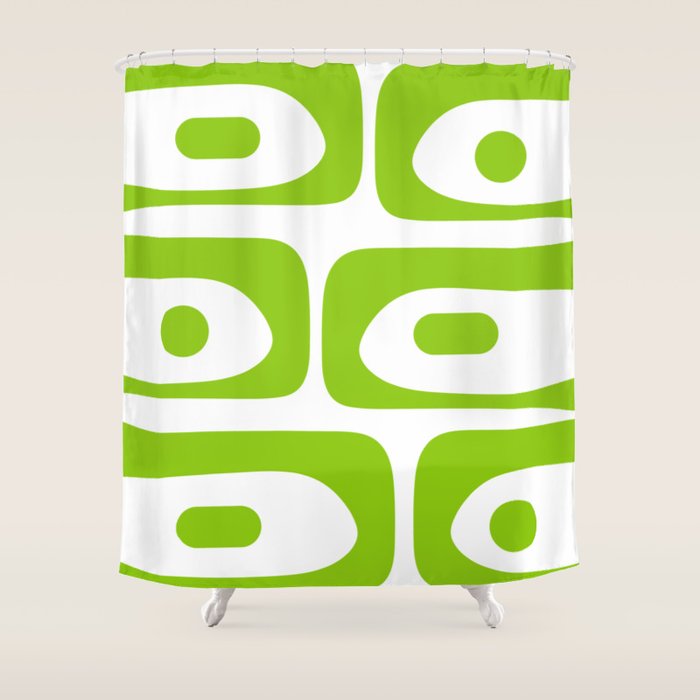 Mid Century Modern Piquet Abstract Pattern in Lime Green and White Shower Curtain Gallery Image 1