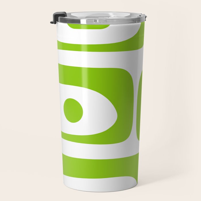 Mid Century Modern Piquet Abstract Pattern in Lime Green and White Travel Mug Gallery Image 3