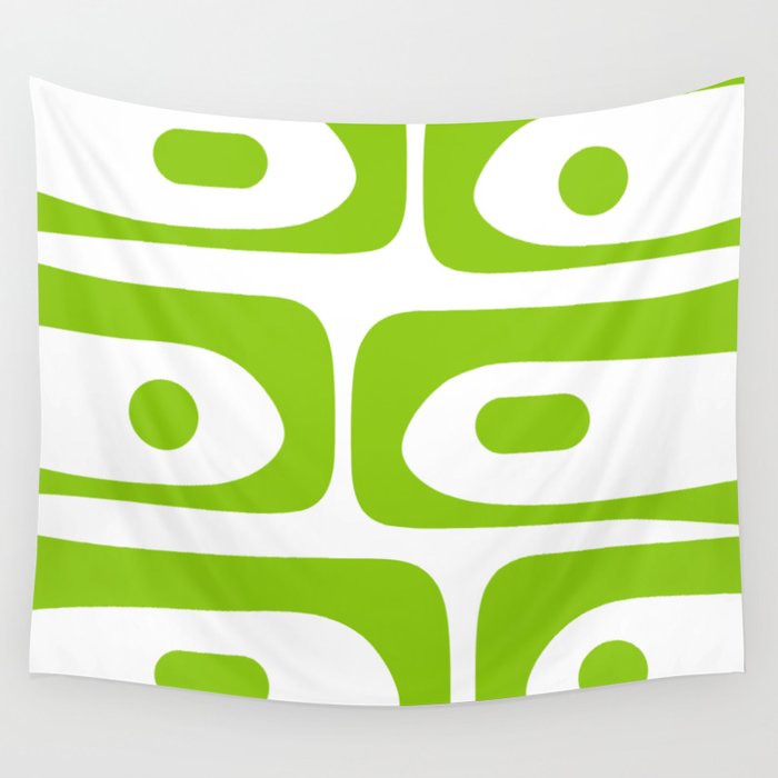 Mid Century Modern Piquet Abstract Pattern in Lime Green and White Wall Tapestry Gallery Image 4