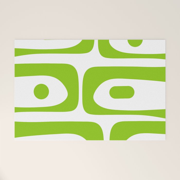 Mid Century Modern Piquet Abstract Pattern in Lime Green and White Welcome Mat Gallery Image 1