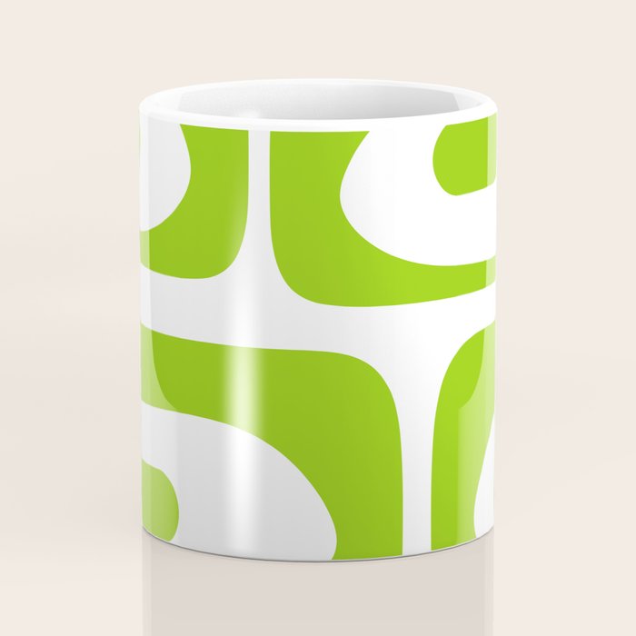 Mid Century Modern Piquet Abstract Pattern in Lime Green and White Coffee Mug Gallery Image 4