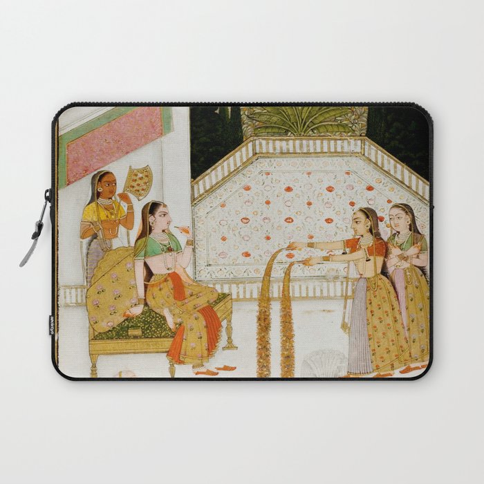 Fireworks At Night Royal Court Ladies Indian Miniature Painting  Laptop Sleeve Gallery Image 1
