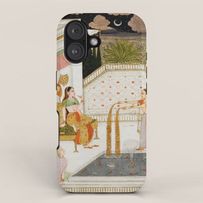 Fireworks At Night Royal Court Ladies Indian Miniature Painting  iPhone Case Gallery Image 1