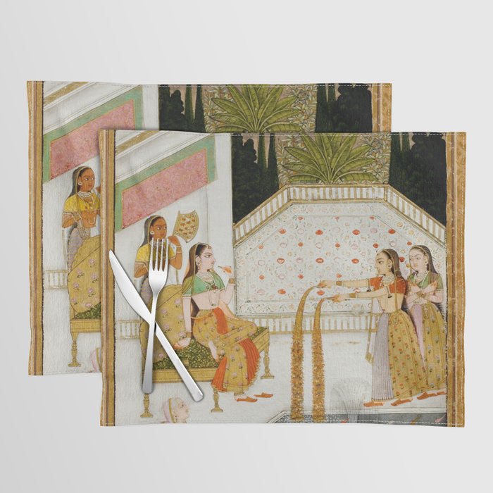 Fireworks At Night Royal Court Ladies Indian Miniature Painting  Placemat Gallery Image 1