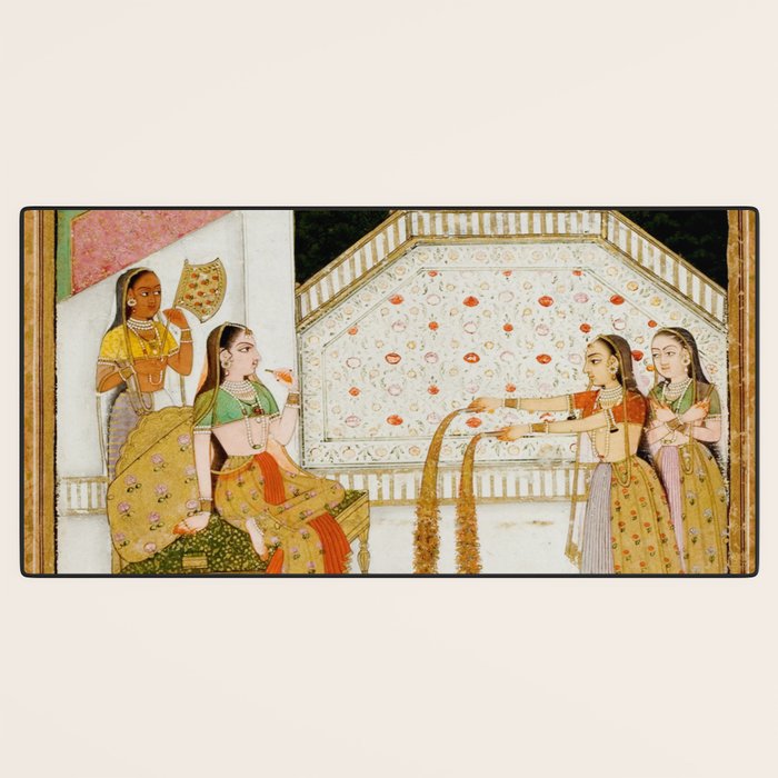 Fireworks At Night Royal Court Ladies Indian Miniature Painting  Desk Mat Gallery Image 3
