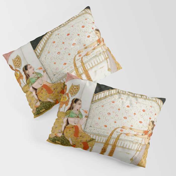 Fireworks At Night Royal Court Ladies Indian Miniature Painting  Pillow Sham Gallery Image 3