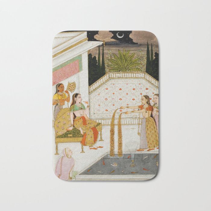 Fireworks At Night Royal Court Ladies Indian Miniature Painting  Bath Mat Gallery Image 1