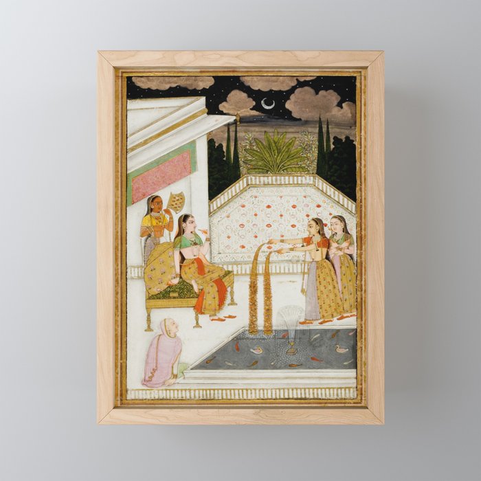 Fireworks At Night Royal Court Ladies Indian Miniature Painting  Mini Art Print Gallery Image 1
