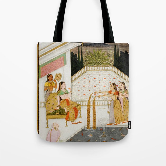 Fireworks At Night Royal Court Ladies Indian Miniature Painting  Tote Bag Gallery Image 1
