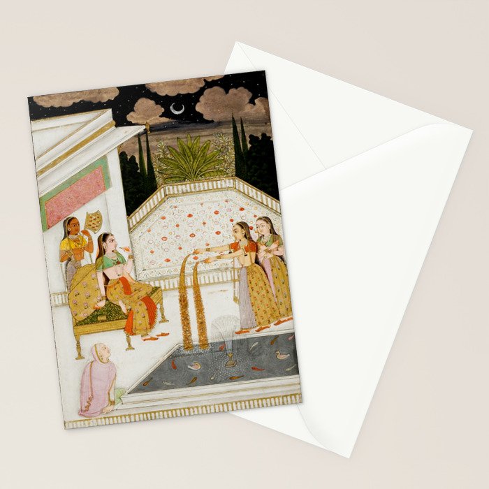 Fireworks At Night Royal Court Ladies Indian Miniature Painting  Stationery Card Gallery Image 2