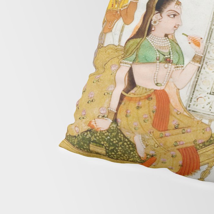 Fireworks At Night Royal Court Ladies Indian Miniature Painting  Pillow Sham Gallery Image 4