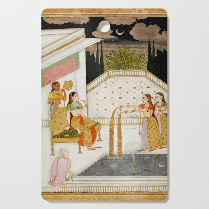 Fireworks At Night Royal Court Ladies Indian Miniature Painting  Cutting Board Gallery Image 1