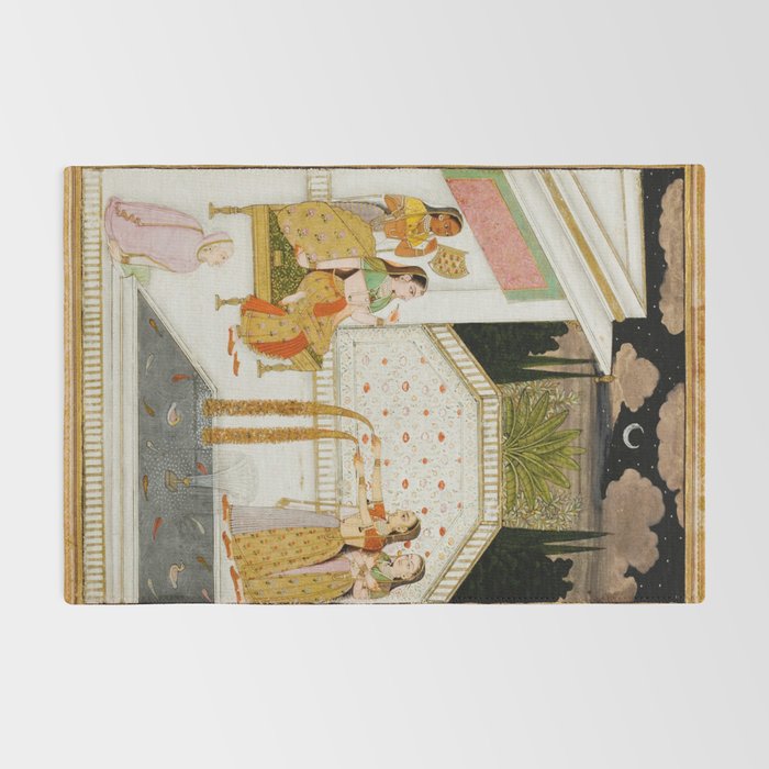 Fireworks At Night Royal Court Ladies Indian Miniature Painting  Rug Gallery Image 2