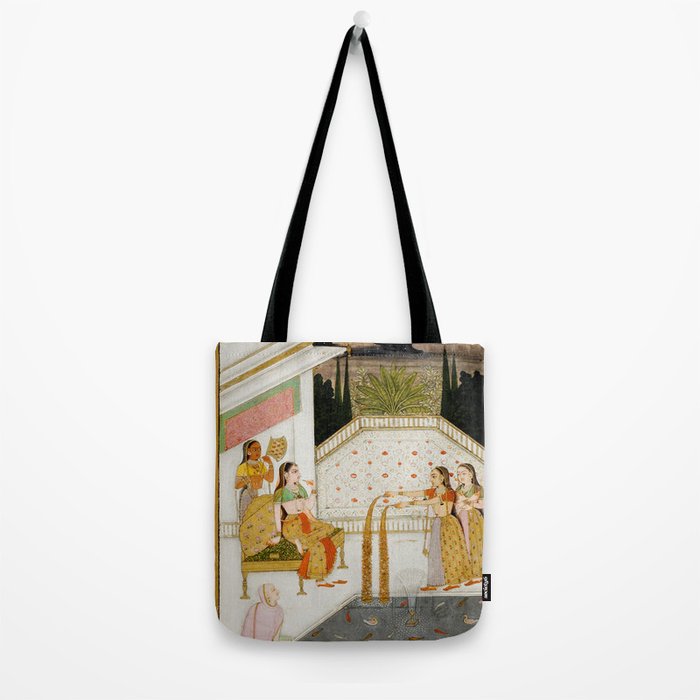 Fireworks At Night Royal Court Ladies Indian Miniature Painting  Tote Bag Gallery Image 2