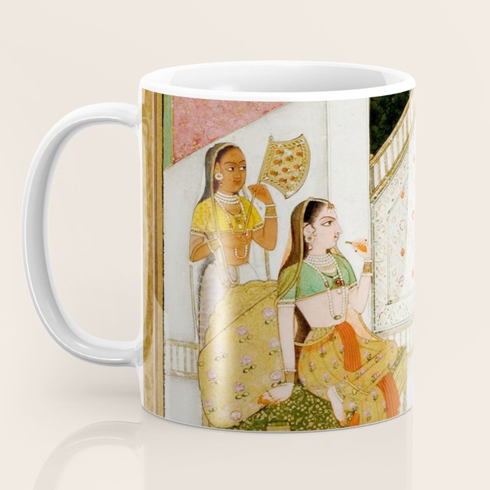 Fireworks At Night Royal Court Ladies Indian Miniature Painting  Coffee Mug Gallery Image 3