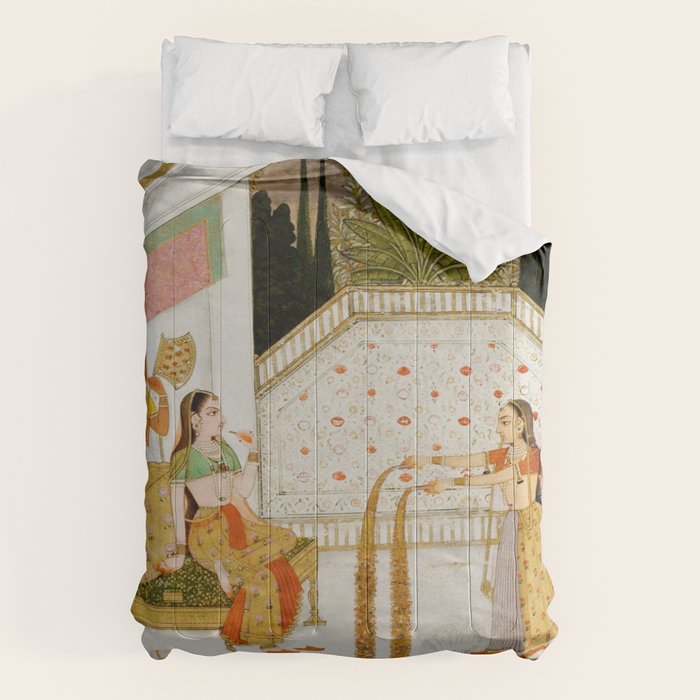 Fireworks At Night Royal Court Ladies Indian Miniature Painting  Comforter Gallery Image 1