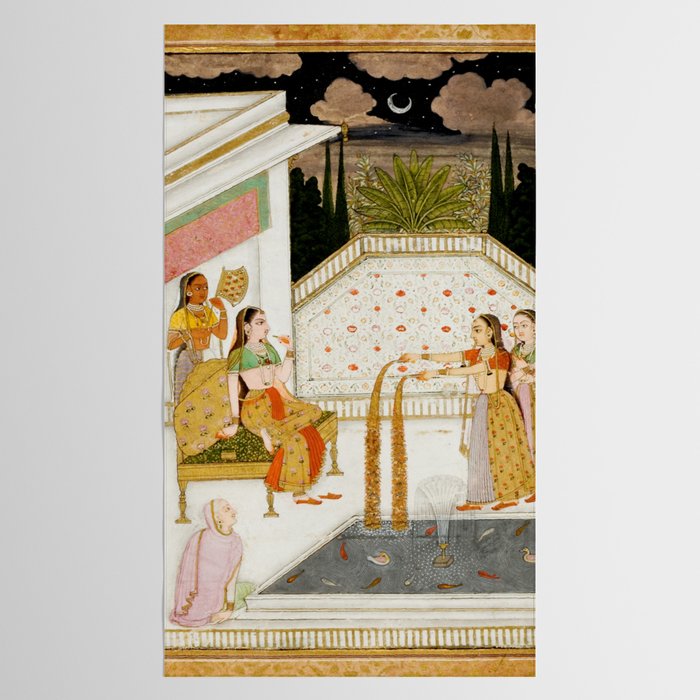 Fireworks At Night Royal Court Ladies Indian Miniature Painting  Tablecloth Gallery Image 2