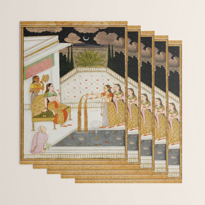 Fireworks At Night Royal Court Ladies Indian Miniature Painting  Wrapping Paper Gallery Image 3