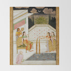 Fireworks At Night Royal Court Ladies Indian Miniature Painting  Throw Blanket Gallery Image 2