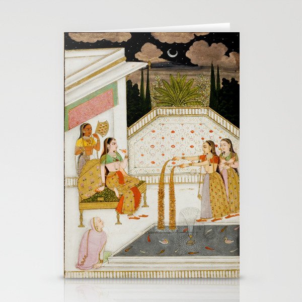 Fireworks At Night Royal Court Ladies Indian Miniature Painting  Stationery Card Gallery Image 1