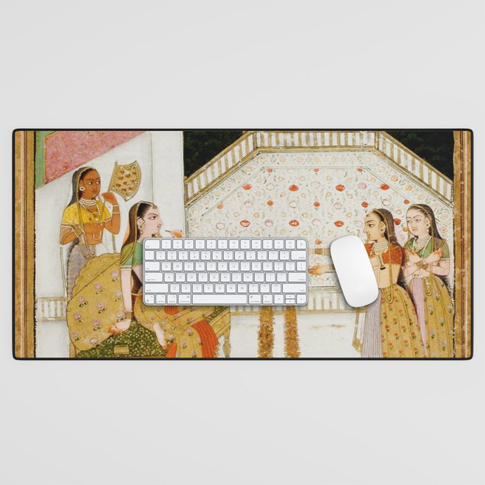Fireworks At Night Royal Court Ladies Indian Miniature Painting  Desk Mat Gallery Image 1