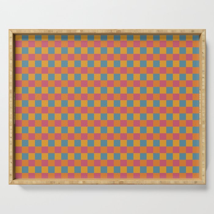 Checkered Multicolor Pattern XXIII Vibrant Retro Serving Tray Gallery Image 1