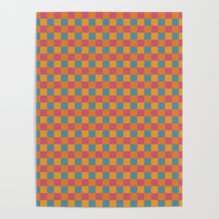 Checkered Multicolor Pattern XXIII Vibrant Retro Poster Gallery Image 1