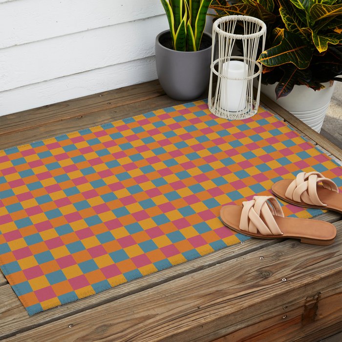 Checkered Multicolor Pattern XXIII Vibrant Retro Outdoor Rug Gallery Image 2
