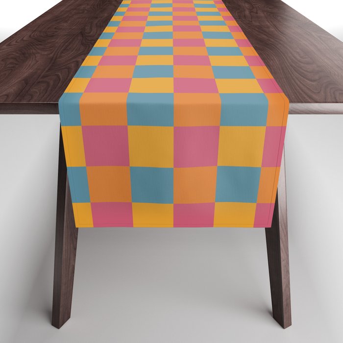 Checkered Multicolor Pattern XXIII Vibrant Retro Table Runner Gallery Image 1