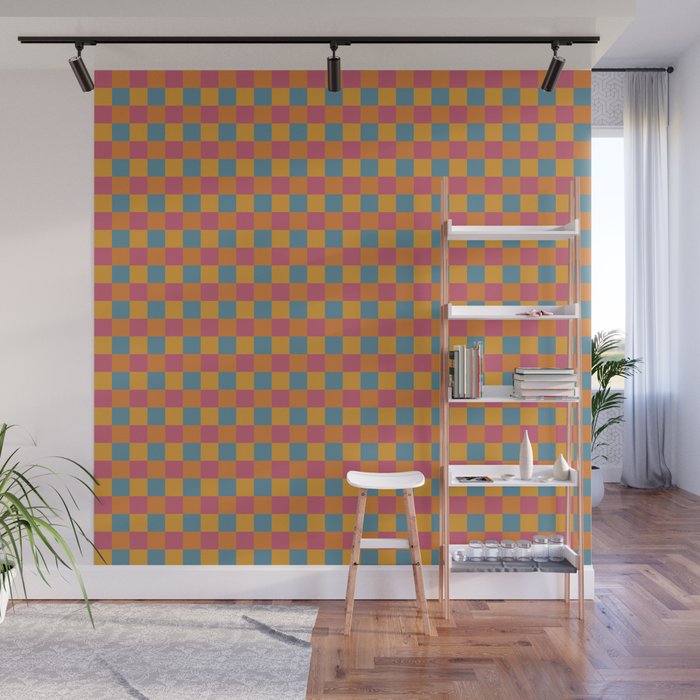 Checkered Multicolor Pattern XXIII Vibrant Retro Wall Mural Gallery Image 1