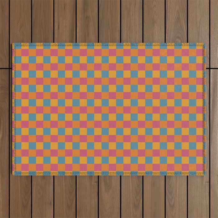 Checkered Multicolor Pattern XXIII Vibrant Retro Outdoor Rug Gallery Image 1