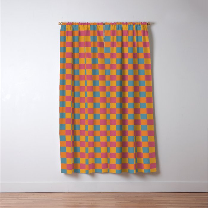 Checkered Multicolor Pattern XXIII Vibrant Retro Window Curtain Gallery Image 3