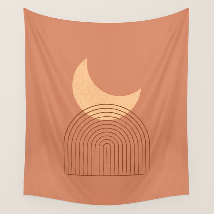 Moon Mountain Terra Orange - Mid century modern Wall Tapestry Gallery Image 4