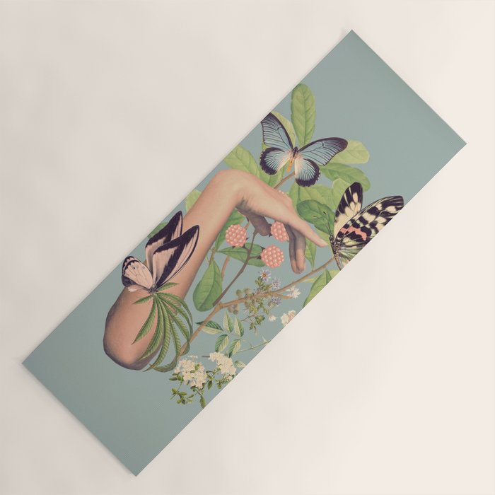Minimal Collage/ Hand, Plants and Butterflies 4 Yoga Mat Gallery Image 1