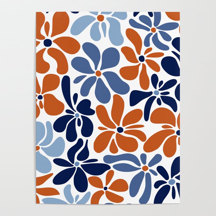 Abstract Flowers, Orange, Blue and White Poster Gallery Image 1