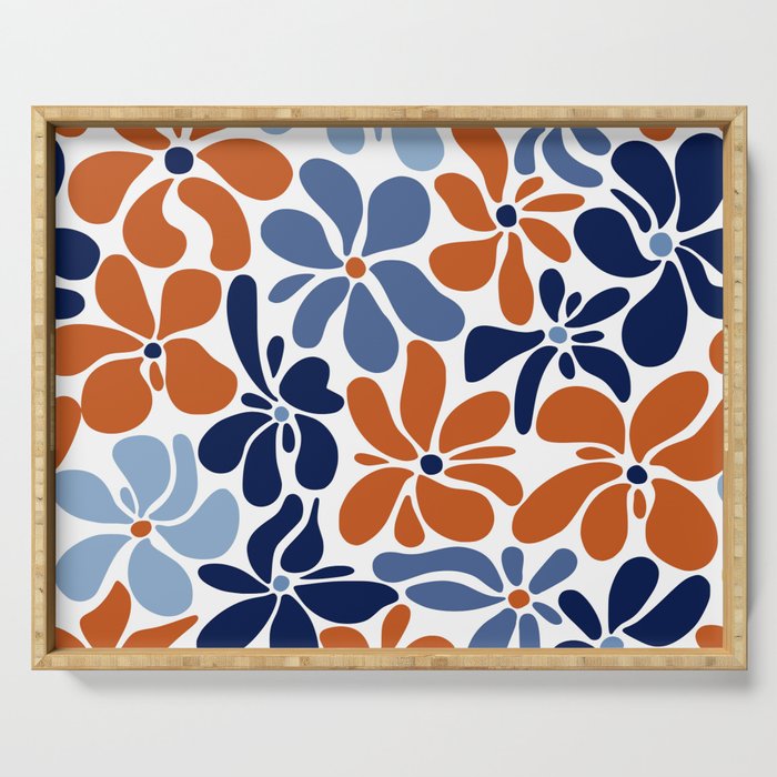 Abstract Flowers, Orange, Blue and White Serving Tray Gallery Image 1