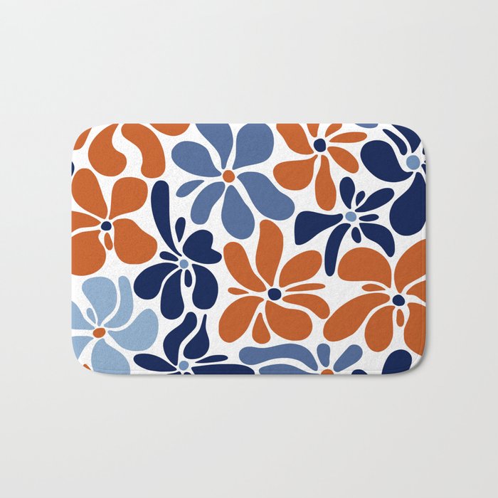 Abstract Flowers, Orange, Blue and White Bath Mat Gallery Image 1