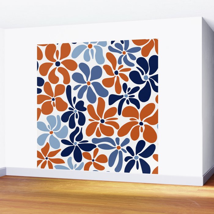 Abstract Flowers, Orange, Blue and White Wall Mural Gallery Image 2