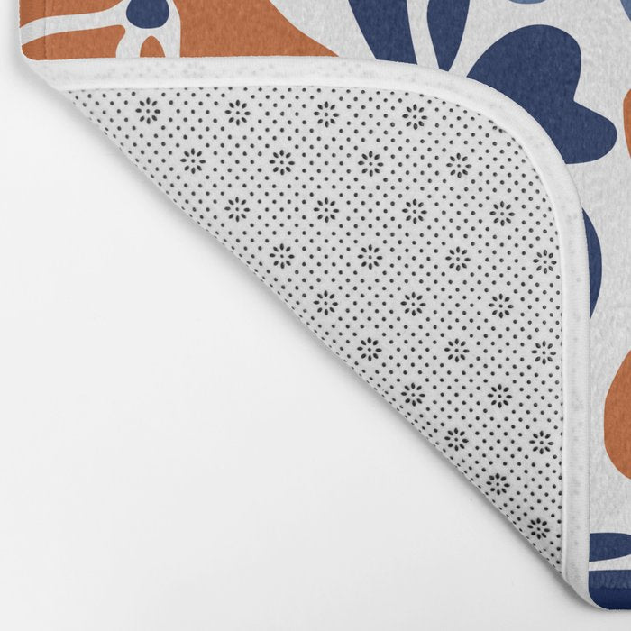 Abstract Flowers, Orange, Blue and White Bath Mat Gallery Image 2