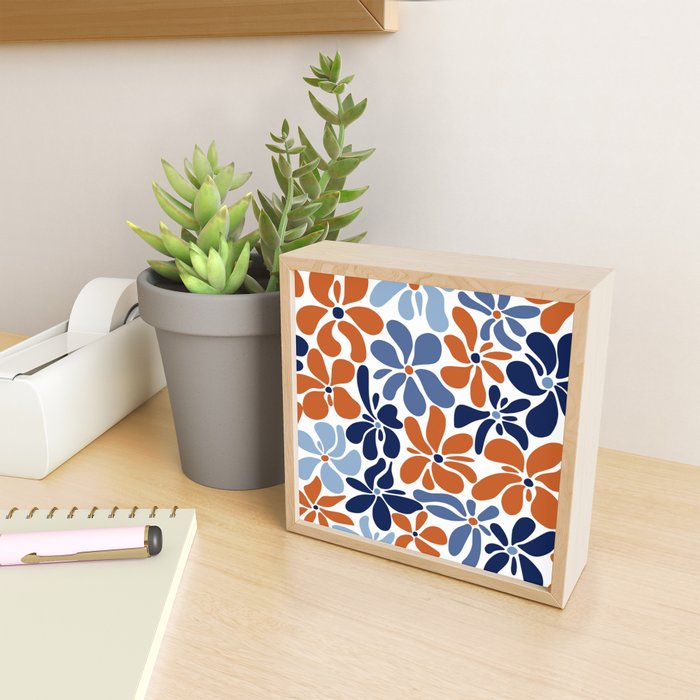 Abstract Flowers, Orange, Blue and White Mini Art Print Gallery Image 2