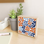 Abstract Flowers, Orange, Blue and White Mini Art Print Gallery Image 2