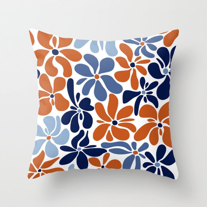 Abstract Flowers, Orange, Blue and White Throw Pillow Gallery Image 6