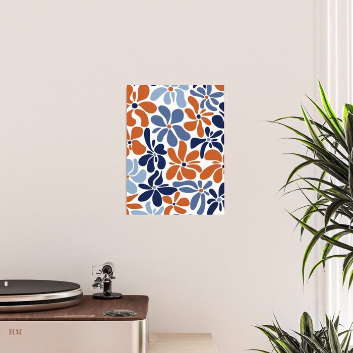 Abstract Flowers, Orange, Blue and White Poster Gallery Image 2