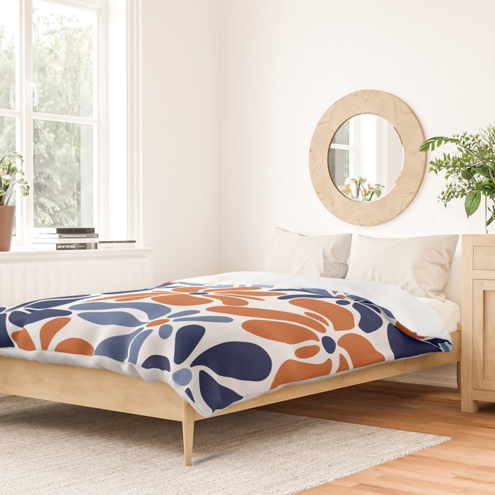 Abstract Flowers, Orange, Blue and White Duvet Cover Gallery Image 2