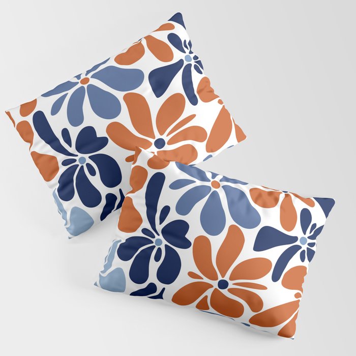Abstract Flowers, Orange, Blue and White Pillow Sham Gallery Image 1