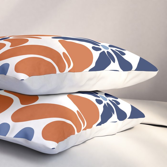Abstract Flowers, Orange, Blue and White Pillow Sham Gallery Image 3