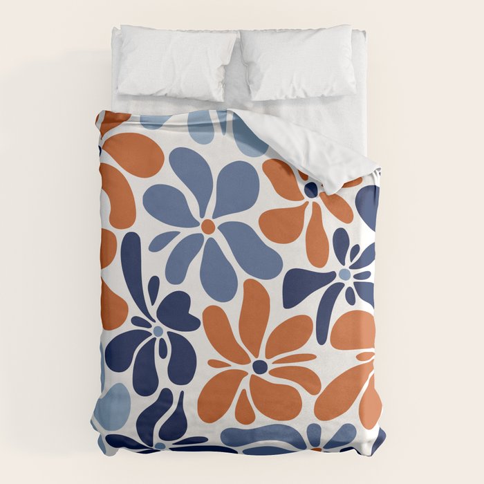 Abstract Flowers, Orange, Blue and White Duvet Cover Gallery Image 6