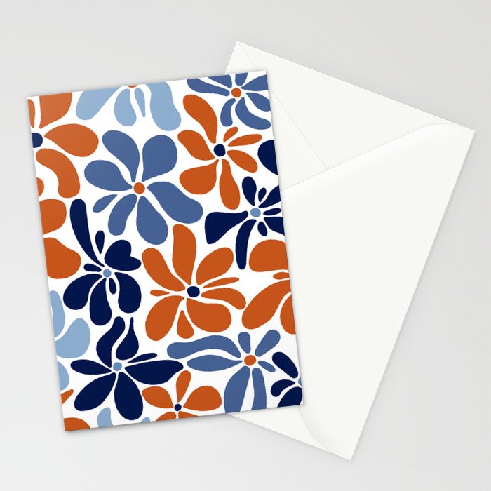 Abstract Flowers, Orange, Blue and White Stationery Card Gallery Image 2