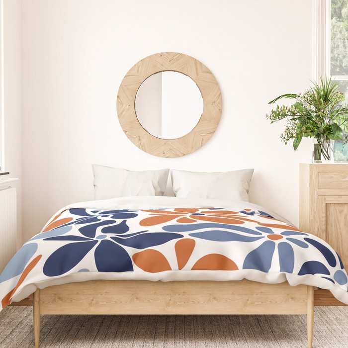 Abstract Flowers, Orange, Blue and White Duvet Cover Gallery Image 3